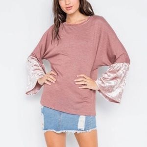 Pink velvet bell sleeve sweatshirt